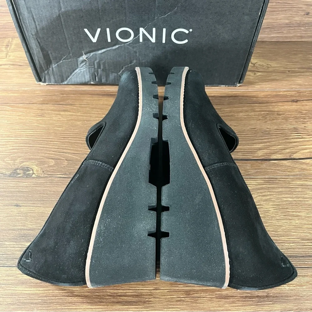 VIONIC ‘Willa’ Black Suede Wedge Loafers Women’s‎ NEW Shoes Slip-On